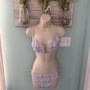 Floral Bikini Set with Gold Accents